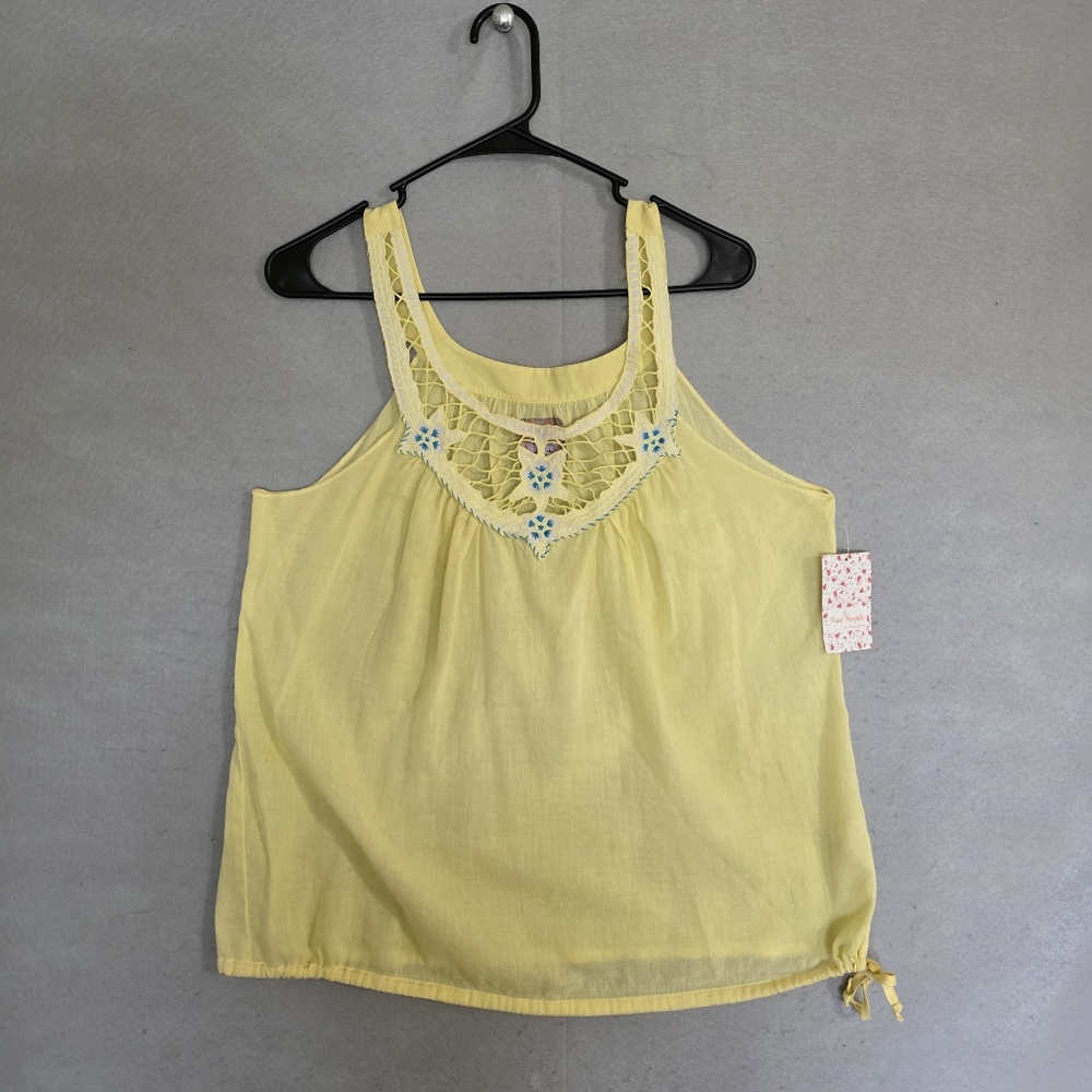 NWT Free People Womens Yellow Floral Crochet Sheer Tank Top Size Medium